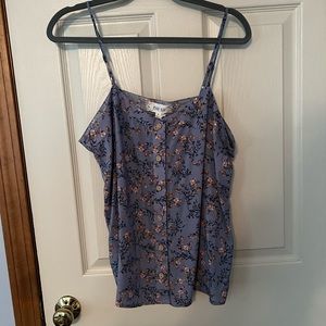 Pink Rose blue floral button up cami